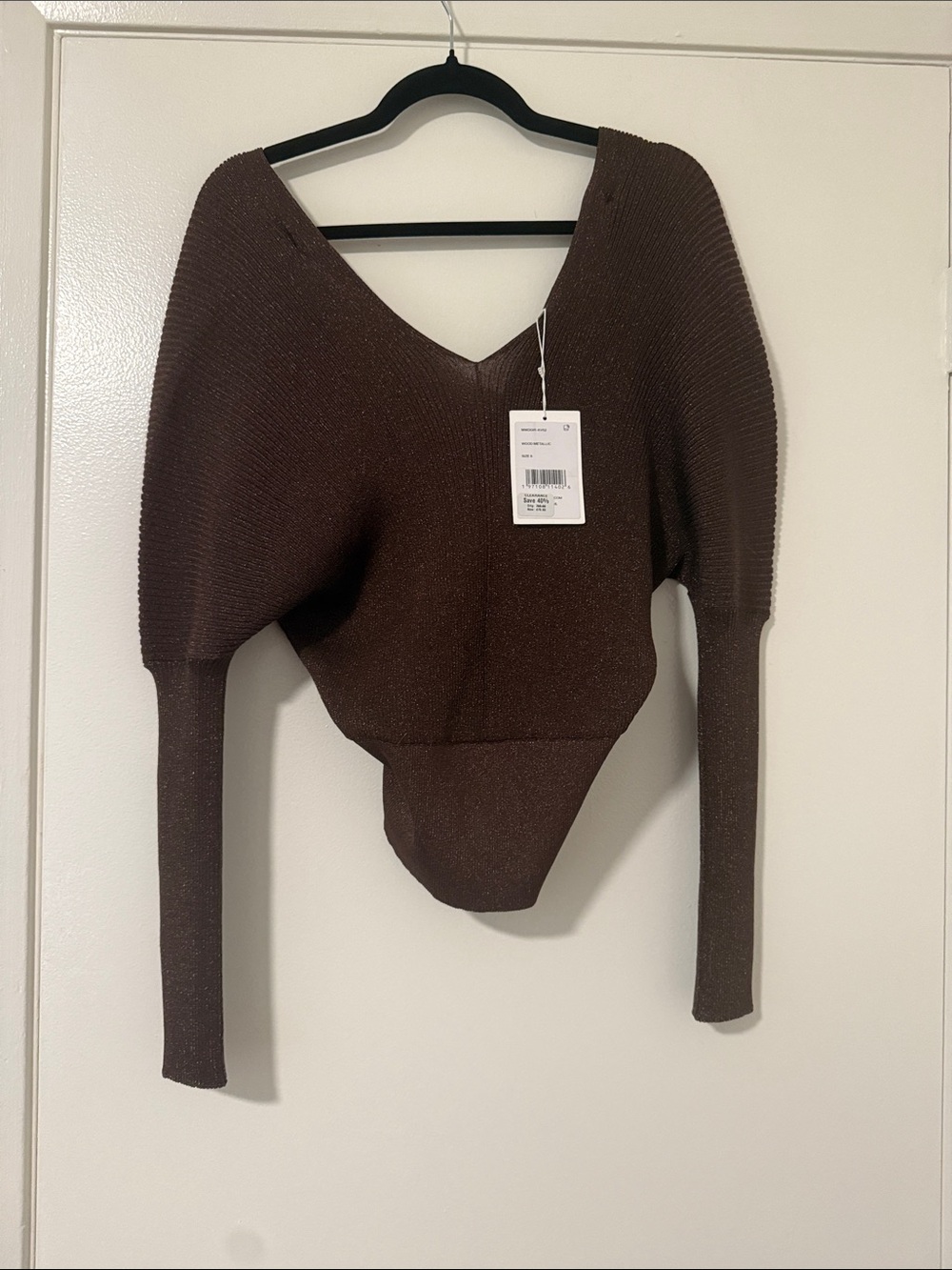 Lafayette 148 New York Deep Brown V-Neck Knit Blouse